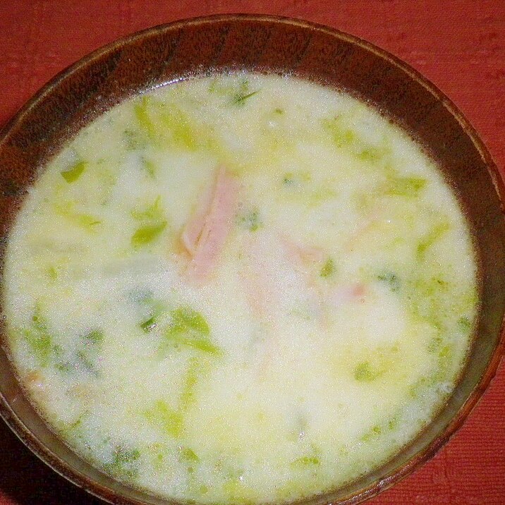 白菜とハムの豆乳スープ